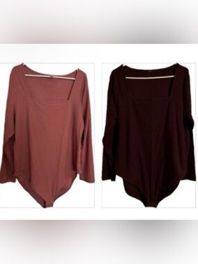 Old Navy Square Neck Ribbed Bodysuit Set of 2 (Dusty Pink & Wine) 3X